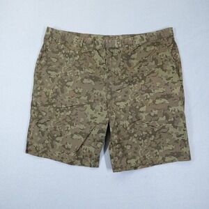 J.Ferrar Shorts Mens 40 Green Camo Flat Front Cotton Casual Outdoor Military
